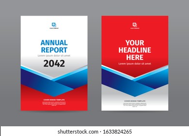 Modern blue ribbon red white color theme book cover template for annual report magazine 