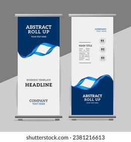 modern blue Ribbon roll up banner design display standee for presentation purpose