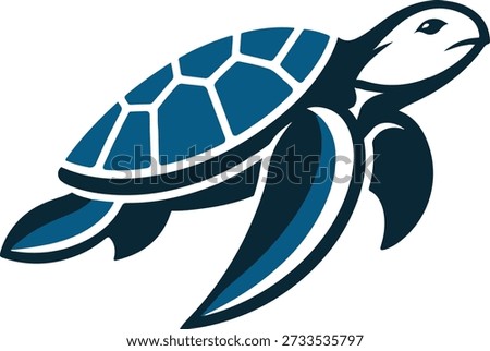 Modern Blue Sea Turtle Logo Design. Minimalist Aquatic Vector Illustration for Marine Branding