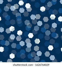 Modern blue seamless pattern with blue abstract background for classic vector design. Modern geometric vector texture. Abstract geometric seamless pattern. Hexagon background. Hexagonal cell texture