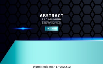 modern blue shape vector background banner with blue light lines in hexagon texture.