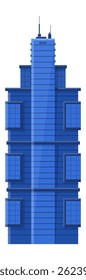 Modern blue skyscraper rising with communication antennas on its roof, symbolizing connectivity, progress, and architectural innovation in urban development