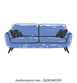A modern blue sofa designed for minimalist living rooms, with black outlines and clean lines. Perfect for contemporary interiors and stylish home decor.
