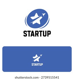 Modern Blue Startup Logo with Rocket Icon – Creative Business Launch Branding Vector Design.