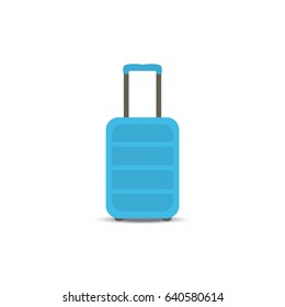 A modern blue suitcase with a shadow for travel and business trips. Vector illustration.