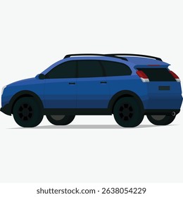 Modern blue SUV family car angled side rear view
