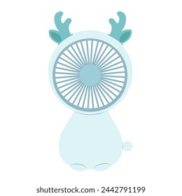 Modern blue table fan deer isolated on white background. Hand drawn flat vector fan.