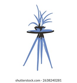 A modern blue table with a small plant, illustrated in a minimalist style. Ideal for use in interior design, posters, or branding.