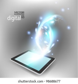 modern blue tablet with digital flare design