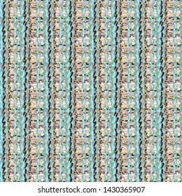 Modern blue tartan vector seamless pattern. Abstract multi colored brush strokes and golden curls. Luxury plaid background. Template for design, textile, clothing, ceramic tile, wallpaper, wrapping.