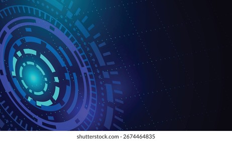 Fondo de tecnología azul moderno con una interfaz circular digital brillante y una cuadrícula abstracta, ideal para la innovación, el diseño cibernético, los negocios y los proyectos digitales futuristas.