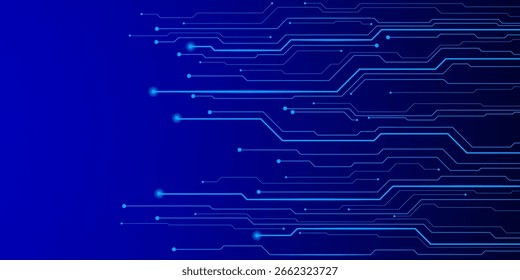 Fondo de tecnología azul moderno con líneas de circuitos brillantes y Elementos digitales futuristas. Perfecto para presentaciones de TI, Anuncios de innovación y materiales de marketing de alta tecnología.