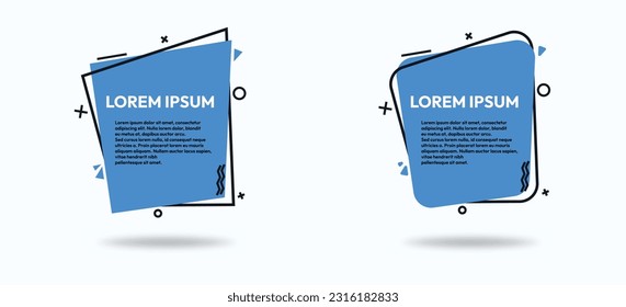 Modern blue text banner templates with geometric details, and sharp and round corners types. Banner for title and text notice vector templates.