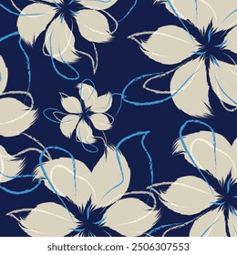 Modern blue textile design in vector of hand drawing patterns. The design is modern yet retains a classic elegance vector design