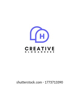 modern blue texting H logo letter creative design concept