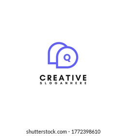 modern blue texting Q logo letter creative design concept