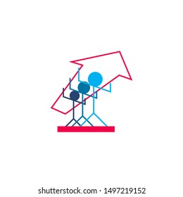 Modern Blue three people logo icon  design template with arrow flat style isolated on white background. Suitable for business, teamwork, community company