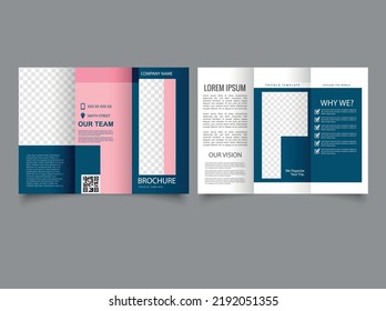 Modern blue trifold brochure layout design. Vector template.