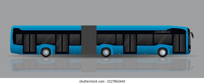 Modern blue urban articulated low floor bus. Urban transport. Flat vector illustration.