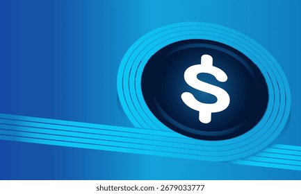 Moderner blauer Vektorhintergrund mit fettgedrucktem Dollarzeichen-Symbol im kreisförmigen Rahmen. Perfekt für Finanzdesign, Bankförderung, Fintech-Projekte, Währungskonzept, Investitionsthemen und Digital