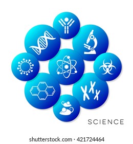 Modern blue vector science infographic buttons collection