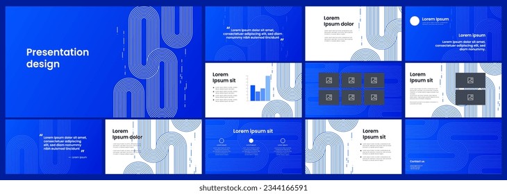 Modern blue vector template for business presentations and advertising. Abstract shapes, creative graphic elements for easy customization. White lines, infinity sign. Technology or business concept