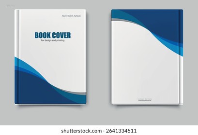 Modern Blue Wave Book Cover Design Template. Catalog cover for IT company, business, academic, or corporate publications.