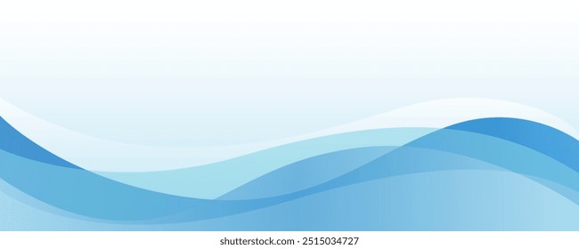 Fundo branco abstrato de gradiente de onda azul moderno. Linhas onduladas em camadas que sentem paisagem de rio, oceano ou praia com modelo de padrão de céu horizontal para cobertura, brochura, livro e ensino.