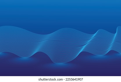 Diseño moderno de fondo de líneas de onda azul. Plantilla web de líneas de onda de luz azul abstracta