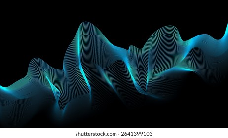 Modern Blue Wave Lines on Black Background. Abstract Business Wallpaper. Futuristic. Technology. Bg. Vector Illustration