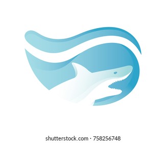 Modern Blue Wave Shark Logo