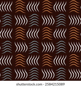 The modern blue and white abstract seamless hand drawn pattern used in ethnic background, simple style. and textiles on dark brown Background, vector illustration.