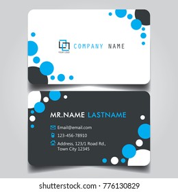 Modern Blue White Black Theme of creative business card and name card with horizontal curve corner template for vector design layout standard of size.