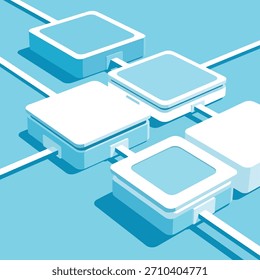 Ilustração vetorial de nós de rede isométrica azul e branco modernos para conceitos de tecnologia e fluxo de dados. Isolado no fundo branco.