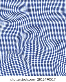 A modern blue and white optical illusion halftone pattern featuring a dynamic grid of warped circular dots that create a striking three-dimensional wave effect. Inspired by classic Op Art with a contemporary geometric aesthetic, this seamless vector design is ideal for wallpaper, textile prints, fabric, gift wrap, packaging, branding, stationery, web backgrounds, digital artwork, and surface pattern design. The bold repeating composition offers a clean, eye-catching visual perfect for both commercial and creative projects.

#OpticalIllusion #Halftone #OpArt #Pattern #Geometric #Abstract #Seamless #Vector #Wallpaper #Textile #SurfacePattern #GraphicDesign #Blue #Modern #Background #Fabric #WrappingPaper #DigitalArt #Minimal #Contemporary