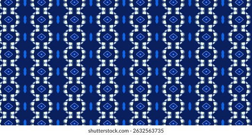 Modern Blue and White Seamless Pattern with Abstract Floral Shapes