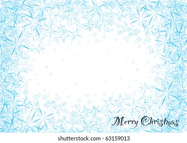 Modern blue and white snowflake star burst Christmas frame background