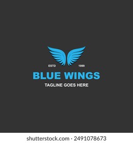 Modern blue wings logo design vector on black background