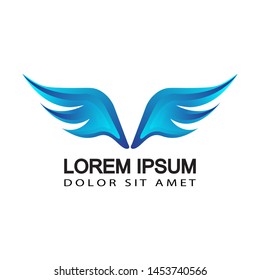 modern blue wings logo template design vector in isolated background
