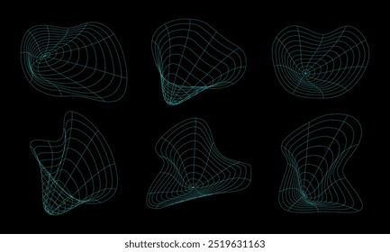 modern blue wireframes 3d geometric shape element set,blue circle outline futuristic design
