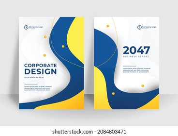 Modern blue yellow corporate identity cover business vector design background. Flyer brochure advertising abstract background. Leaflet Modern poster magazine layout template. Annual report cover.