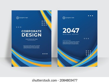 Modern blue yellow corporate identity cover business vector design background. Flyer brochure advertising abstract background. Leaflet Modern poster magazine layout template. Annual report cover.