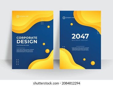 Modern blue yellow corporate identity cover business vector design background. Flyer brochure advertising abstract background. Leaflet Modern poster magazine layout template. Annual report cover.