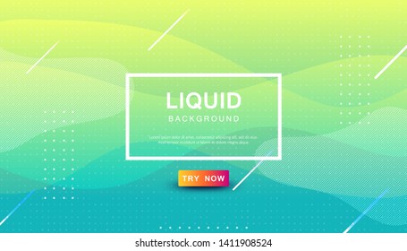 Modern blue and yellow dynamic background. Geometric fluid with halftone shape composition. 