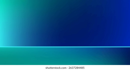 Modern blue-green gradient studio room, abstract background pattern, walls and floor reflect neon lights, dark tones and feel speed of digital technology abstract