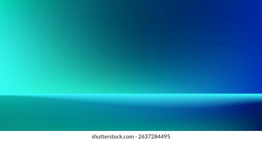 Modern blue-green gradient studio room, abstract background pattern, walls and floor reflect neon lights, dark tones and feel speed of digital technology abstract simple