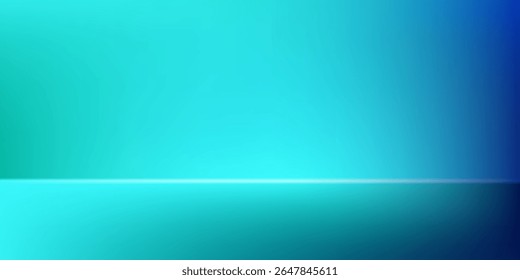 Modern blue-green gradient studio room, abstract background pattern, walls and floor reflect neon lights abstract modern simple art