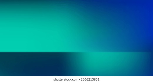 Moderna sala de estudio degradado azul-verde, patrón de fondo abstracto, paredes y piso reflejan luces de neón, tonos oscuros simple diseño moderno abstracto