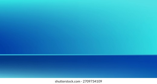Moderna sala de estudio degradado azul-verde, patrón de fondo abstracto, paredes y piso reflejan luces de neón, tonos oscuros abstractos