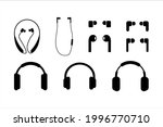 modern bluetootn wireless headphone headset icon set.  earphone vector illustration isolated on white background. buds earbuds